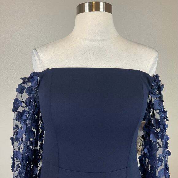 Eliza J Women's Off the Shoulder Long Sleeve Evening Gown Blue Size 6 Formal - Picture 7 of 13